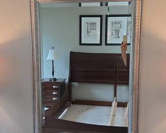 Rectangular Wall Mirror with Reeded Silver Finish Frame