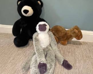Build-A-Bear Black Teddy Bear and Russ Berrie Monkey Plush Toys