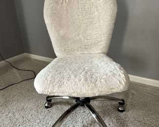 White Faux Fur Swivel Office Chair