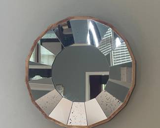 Faceted Mirrored Border Wall Mirror with Distressed Accents