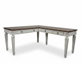 Antique White Weathered Bark L-Shaped Desk