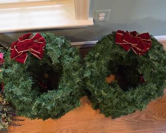 Artificial Pine Christmas Wreaths with Red Velvet Bows