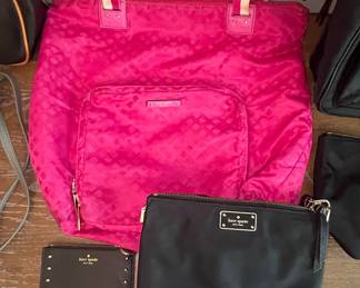 Kate Spade New York Nylon Collection: Hot Pink Tote, Black Cosmetic Pouch, and Studded Card Holder