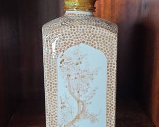 Vintage Kutani Porcelain Sake Decanter with Floral and Gold Dot Pattern