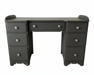 Dark Painted Vanity Desk with Glass Knobs