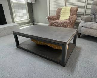 Industrial Style Rectangular Coffee Table with Lower Shelf