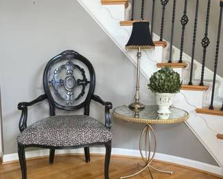 Oval Back Accent Chair and Mirrored Pedestal Table