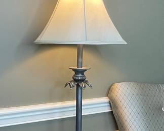 Metal Table Lamp with Leaf Motif and Candlestick Base