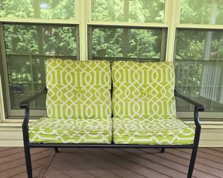 Metal Outdoor Loveseat with Geometric Cushions