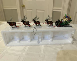 Lot 113: Heritage Village Collection Sleigh and EightTiny Reindeer Set -