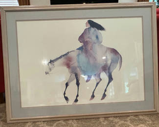 Lot 188: Watercolor painting of a rider on a horse