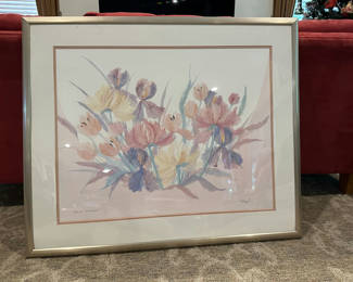 Lot 187: Spring Serenade framed floral watercolor Signed by Howells