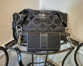 Lot 4: Coach bag set: black monogram bag with wallet