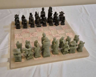 Lot 37: Soapstone Chess Set with Stone Board