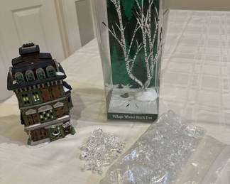 Lot 51: Dickens Village Scrooge house with Winter Birch Tree and Snow Accessories