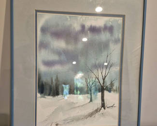 Lot 183: Framed Winter Landscape Watercolor Painting