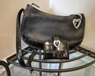 Lot 100: Brighton: Black Leather Crossbody Bag with Matching Wallet