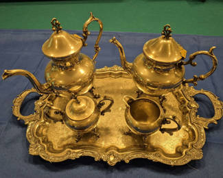 Lot 163: Silver-plated tea service with tray