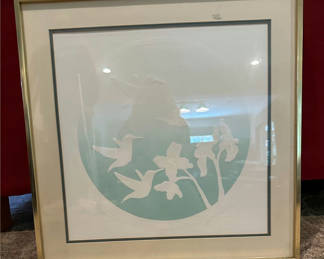 Lot 181: Framed hummingbird and flower silhouette art print