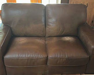 Lot 96: Brown Leather Loveseat
