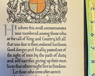 Lot 91: World War I Memorial Scroll with Royal Crest and Buckingham Palace Packaging