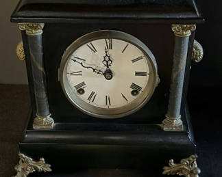 Lot 94: Antique Mantel Clock with Roman Dial and Brass Accents