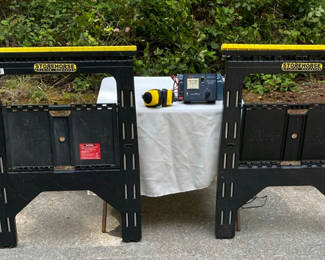 Lot 137: Sawhorses, Battery Charger & Ear Protection