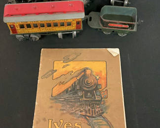 Lot 47: Antique Ives Tinplate Toy Train Set with Locomotive and Cars