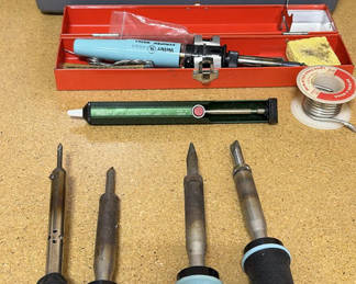 Lot 84: Soldering Irons And Small Tool Box To Store Them