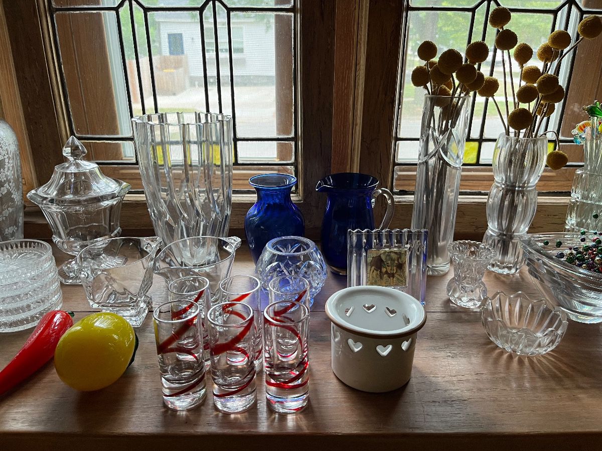 Large selection of crystal, pottery, glassware and more.