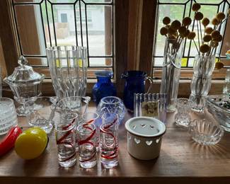 Large selection of crystal, pottery, glassware and more.