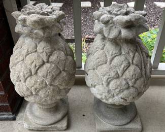 Pair of stone pineapple finials.