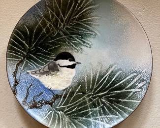 Brumm chickadee enamel-on-copper plate.