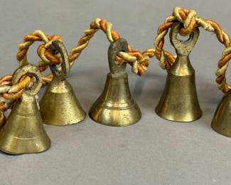 VINTAGE BRASS BELLS W ROPE HANGER