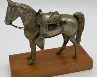 VTG CAST METAL CARNIVAL HORSE ON WOOD MOUNT