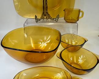 VINTAGE VERECO FRANCE AMBER GLASS SERVING PIECES