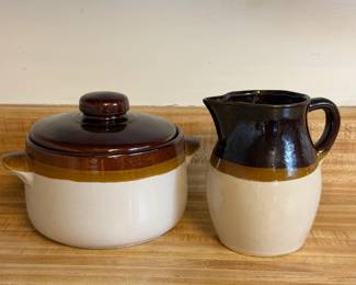STONEWARE PITCHER & UTENSIL CROCK