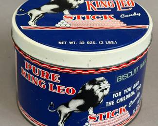 VINTAGE KING LEO 32 OZ STICK CANDY TIN