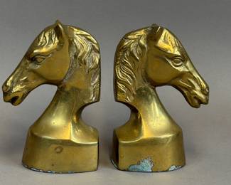 VINTAGE BRASS HORSE HEAD BOOKENDS