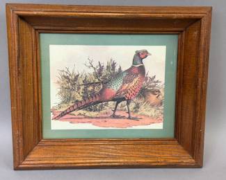 VINTAGE WOOD FRAME PHEASANT PRINT