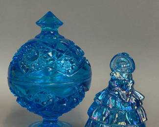 VINTAGE BLUE GLASS CANDY DISH & HOME DECOR