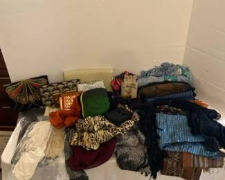 Variety Of Scarfs, Purses, And Long Dress Gloves