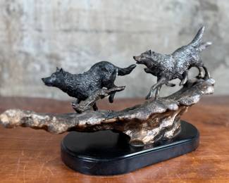 “Night Hunters”, a hand-cast resin sculpture from the DEMDACO Marc Pierce signature collection. Signed on the base and measures, 9” H x 16” W.
