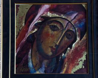 “My Madonna”, a limited edition serigraph by listed artist, Matiros Manoukian. Signed lower left and measures in frame, 46” H x 46” W. Appears to be embellished.