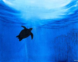 “Turtle”, an original watercolor painting by listed artist, Robert Wyland circa 2013. Signed lower right and measures in frame, 20.5” H x 28” W.
