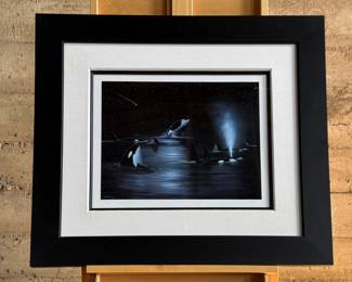 “Orca’s Starry Night”, a limited edition lithograph by listed artist, Robert Wyland. Signed lower left and measures in frame, 29” H x 33.5” W.