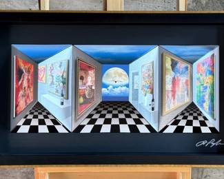 “Dream of Flying”, an original mixed media work of art by listed artist, Dominic Pangborn. Signed lower right and measures in frame, 22” H x 38.5” W.