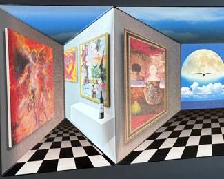 “Dream of Flying”, an original mixed media work of art by listed artist, Dominic Pangborn. Signed lower right and measures in frame, 22” H x 38.5” W.