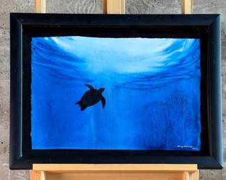 “Turtle”, an original watercolor painting by listed artist, Robert Wyland circa 2013. Signed lower right and measures in frame, 20.5” H x 28” W.