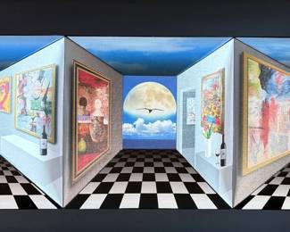 “Dream of Flying”, an original mixed media work of art by listed artist, Dominic Pangborn. Signed lower right and measures in frame, 22” H x 38.5” W.